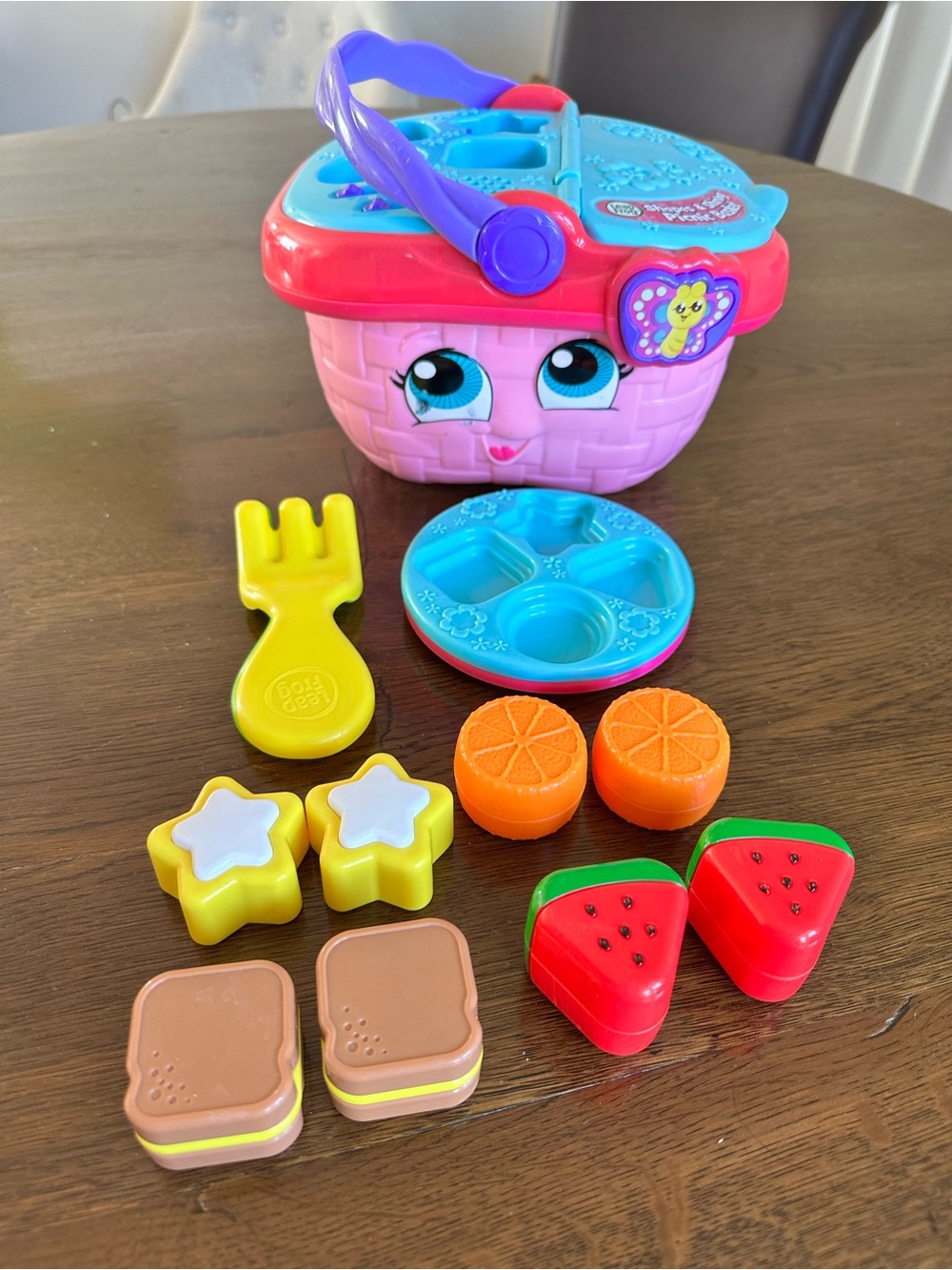 Kids Picnic Playset with Pink Basket and Colorful Food Toys